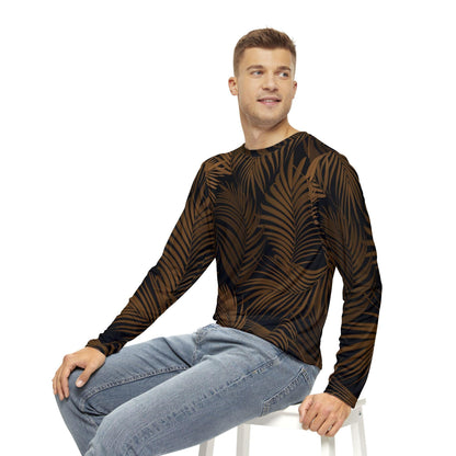 Brown Palm Leaves Men's Long Sleeve Shirt