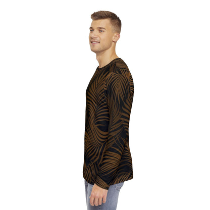 Brown Palm Leaves Men's Long Sleeve Shirt