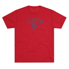 Flat lay thumbnail of Cotton and Rayon and Viscose and Polyester T-Shirt in color Tri-Blend Vintage Red on a white background