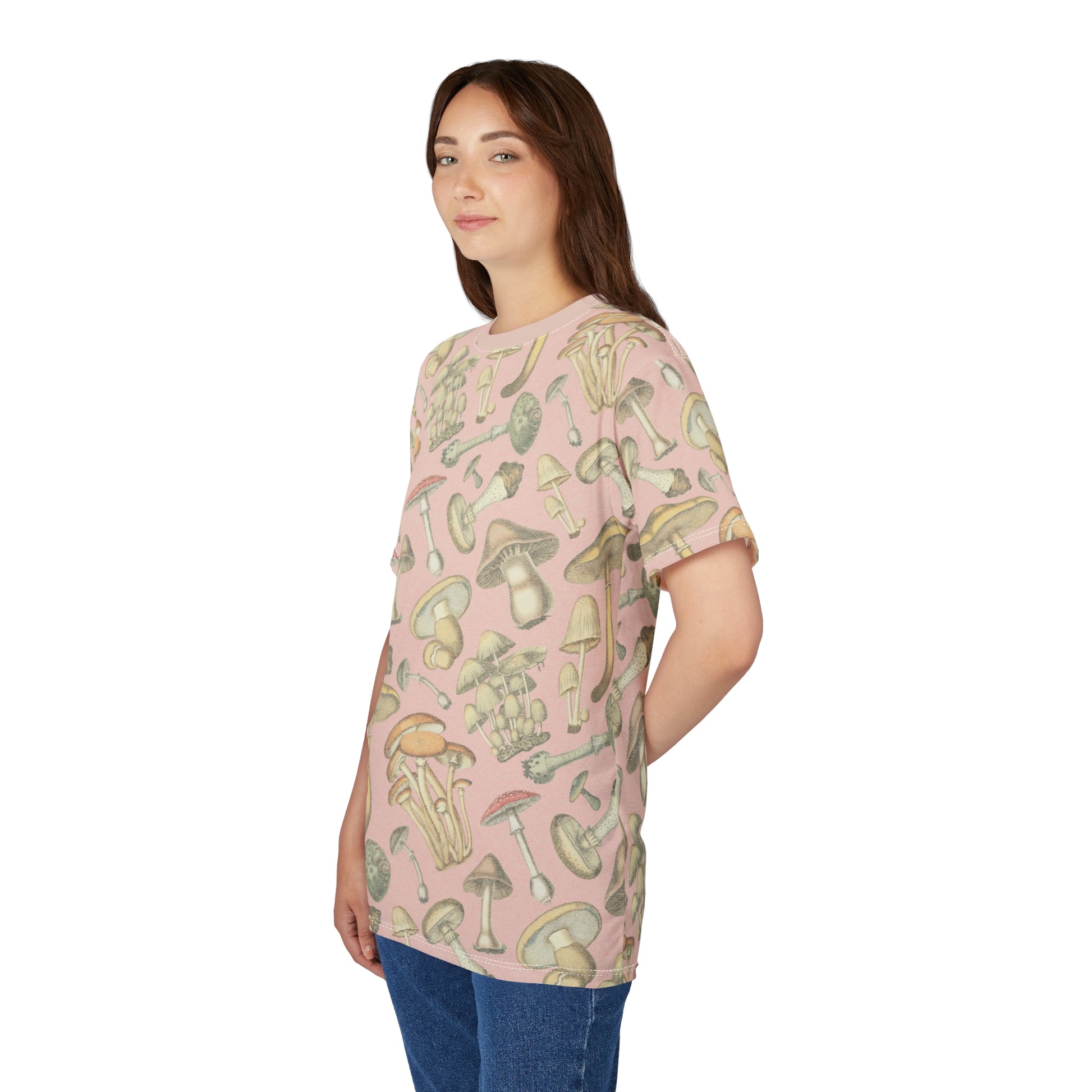Salmon Full-Print Mushroom Patterned Unisex Tee