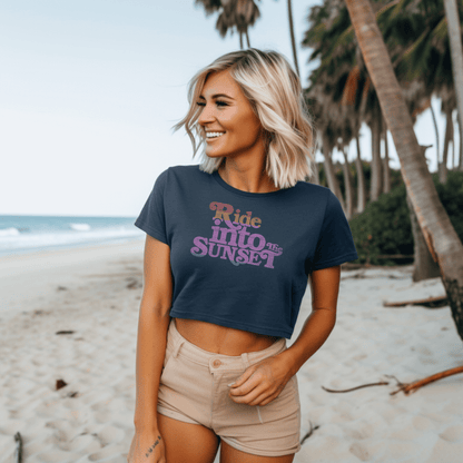 Ride Into The Sunset 80s Vintage Cropped Womens Tee