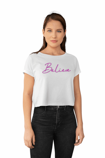 Believe Stylish Script Cropped Womens Tee