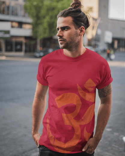 Vintage Ohm Symbol Skater Spiritual Tee for Men (Dark Red)