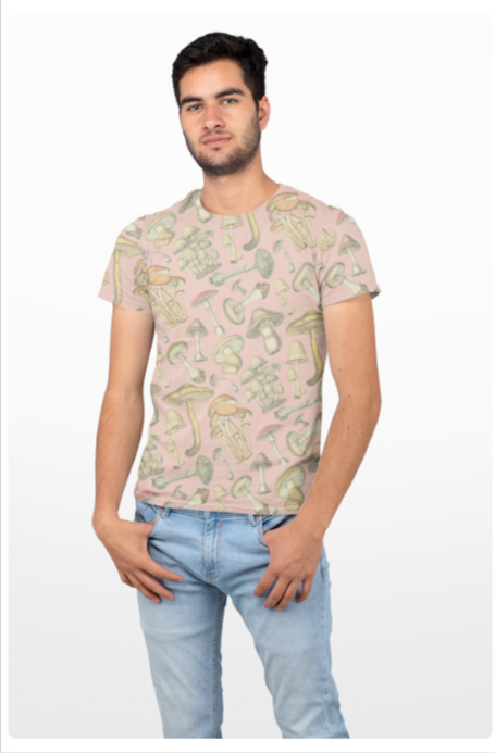 Salmon Full-Print Mushroom Patterned Unisex Tee