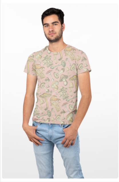 Salmon Full-Print Mushroom Patterned Unisex Tee