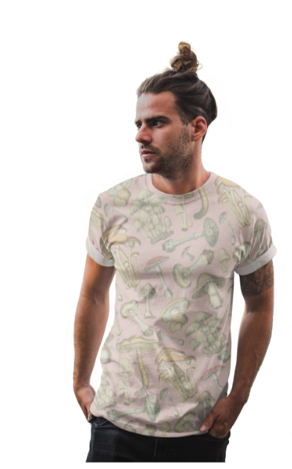 Salmon Full-Print Mushroom Patterned Unisex Tee