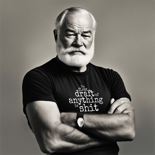 Ernest Hemingway "First Draft of Anything" Quote Unisex T-Shirt - Stacked Design