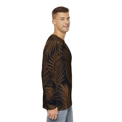 Brown Palm Leaves Men's Long Sleeve Shirt