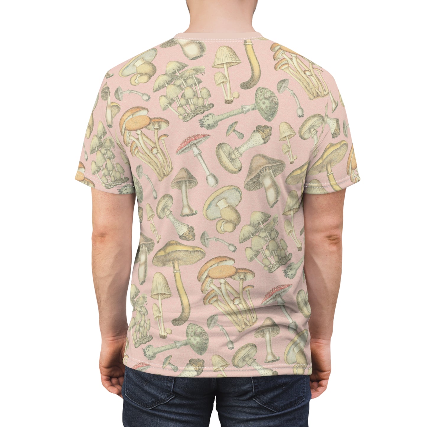 Salmon Full-Print Mushroom Patterned Unisex Tee