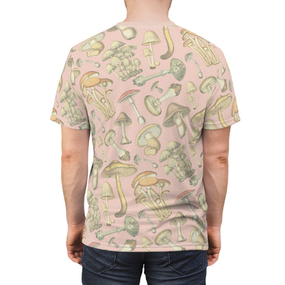 Salmon Full-Print Mushroom Patterned Unisex Tee