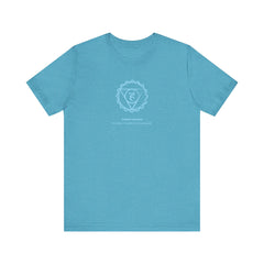 Flat lay thumbnail of Cotton T-Shirt in color Throat Chakra (Blue) on a white background