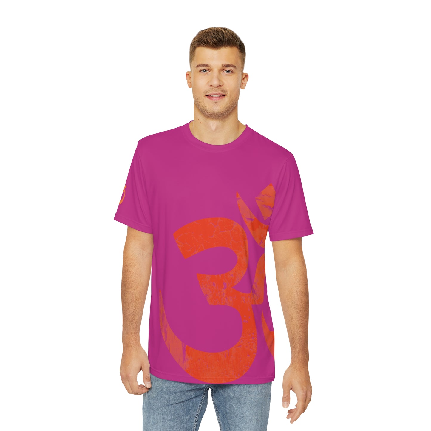 Distressed Ohm Symbol Vintage Spiritual Tee for Men (Pink)