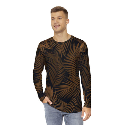 Brown Palm Leaves Men's Long Sleeve Shirt