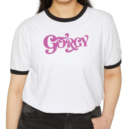 Gorgy Cotton Ringer Baseball Type Womens Tee - Real Model - Large