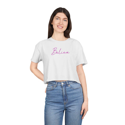 Believe Stylish Script Cropped Womens Tee