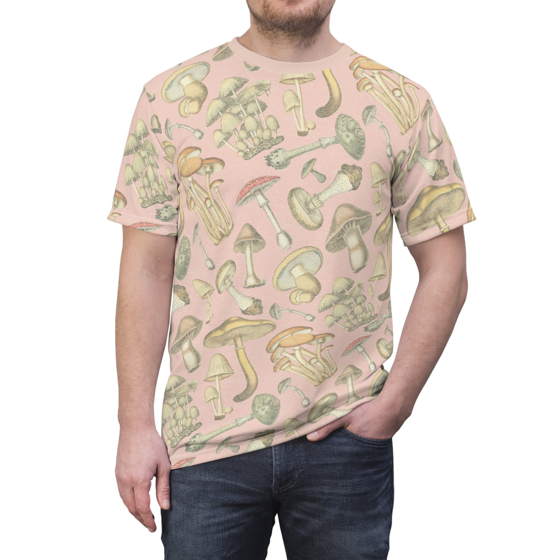 Salmon Full-Print Mushroom Patterned Unisex Tee