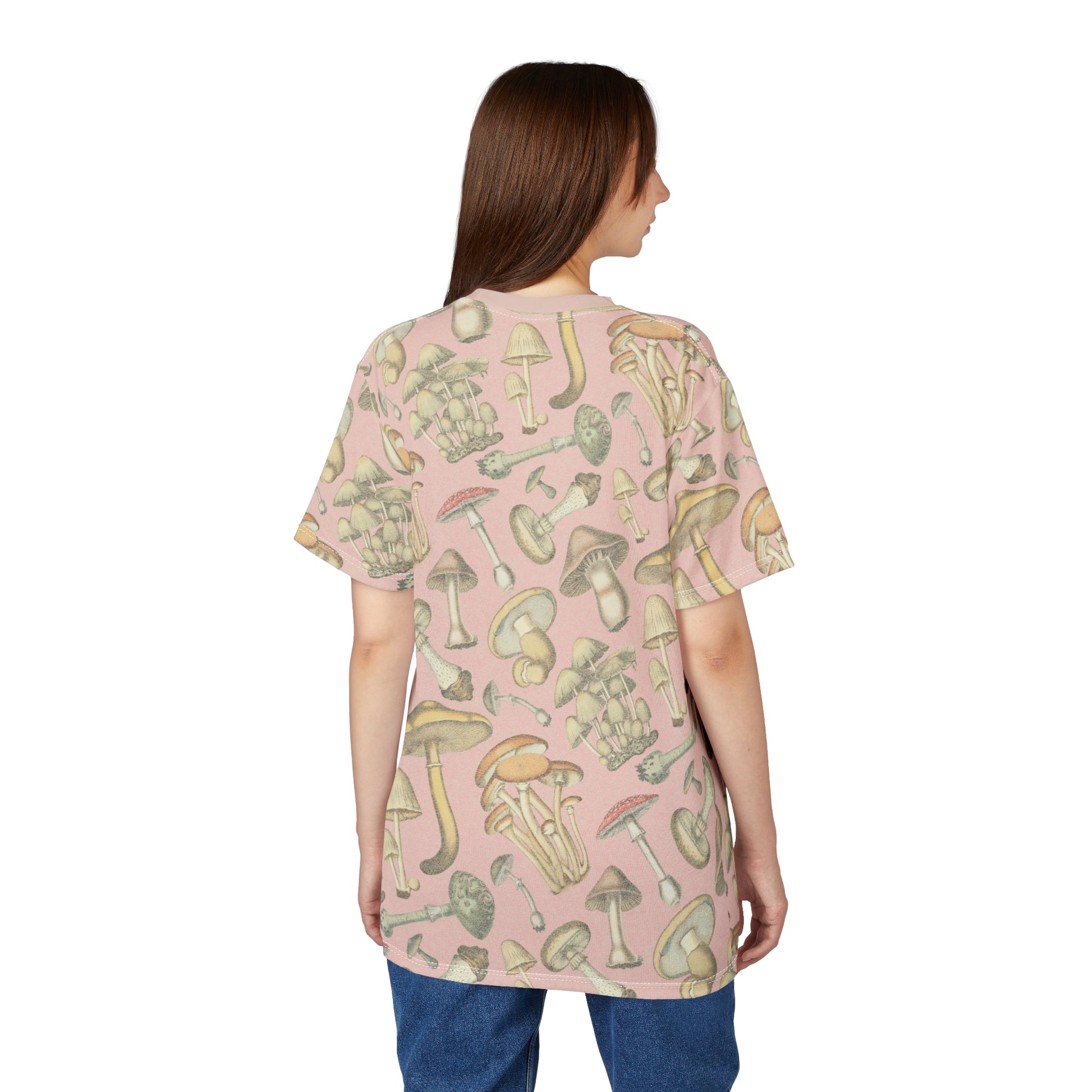 Salmon Full-Print Mushroom Patterned Unisex Tee