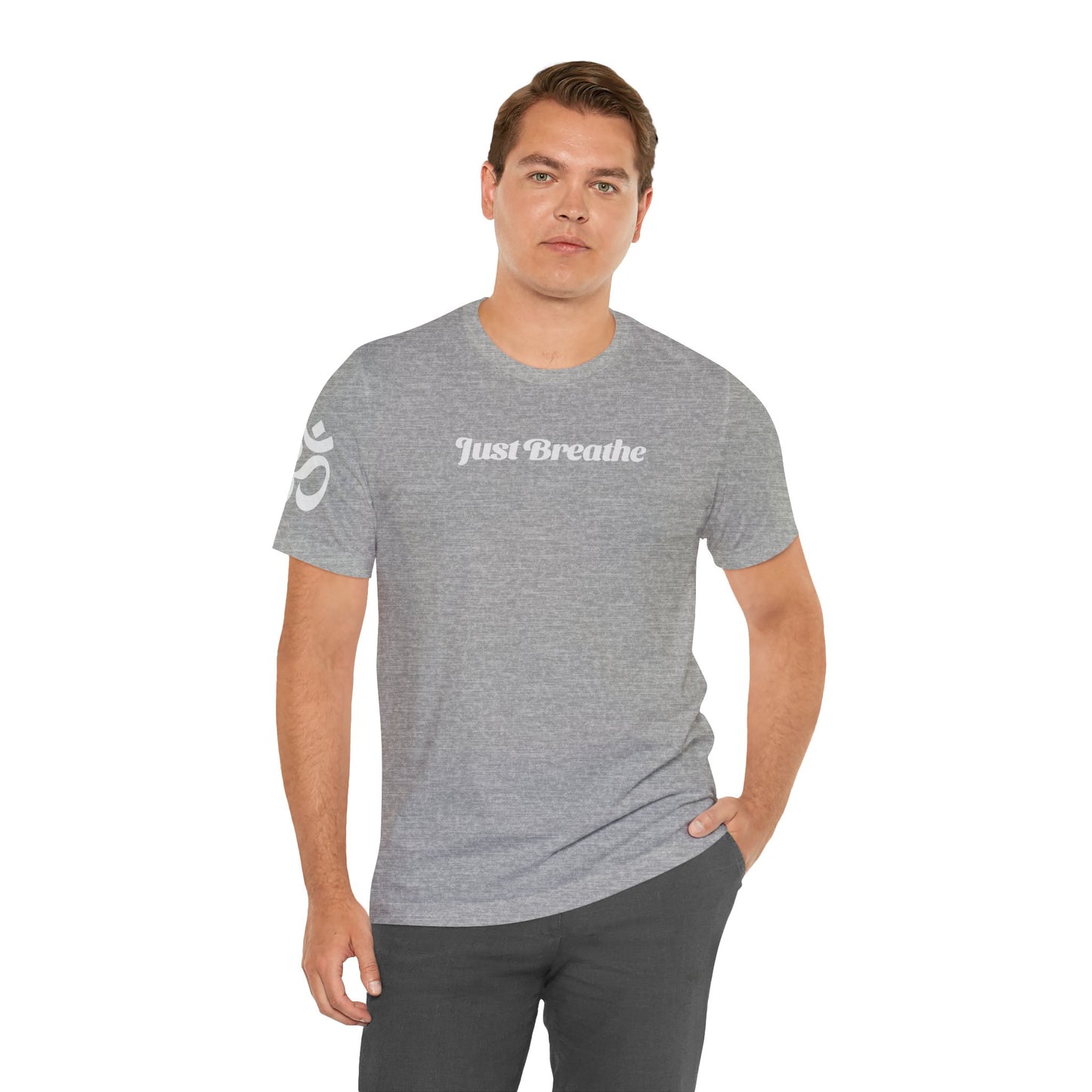 Just Breathe with Ohm symbol Men's calming tee for him