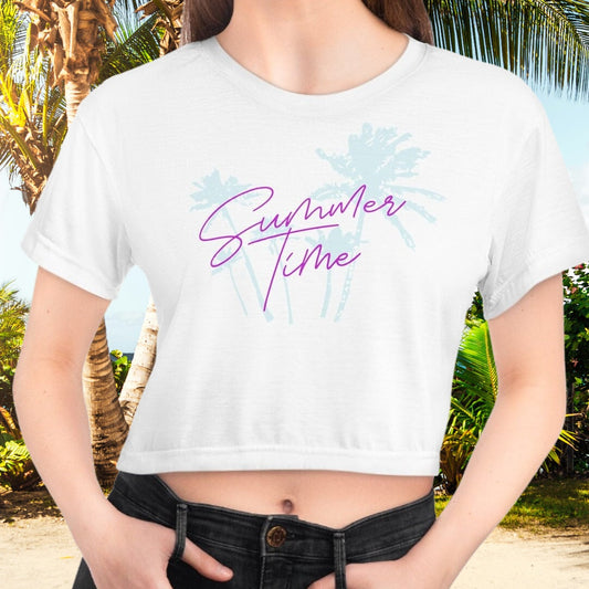 Summer Time Crop Tee for Women | White, blue and pink