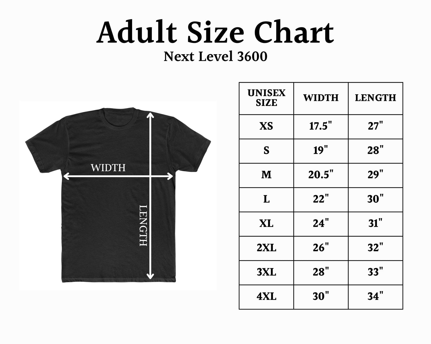 the size chart for a t - shirt with measurements