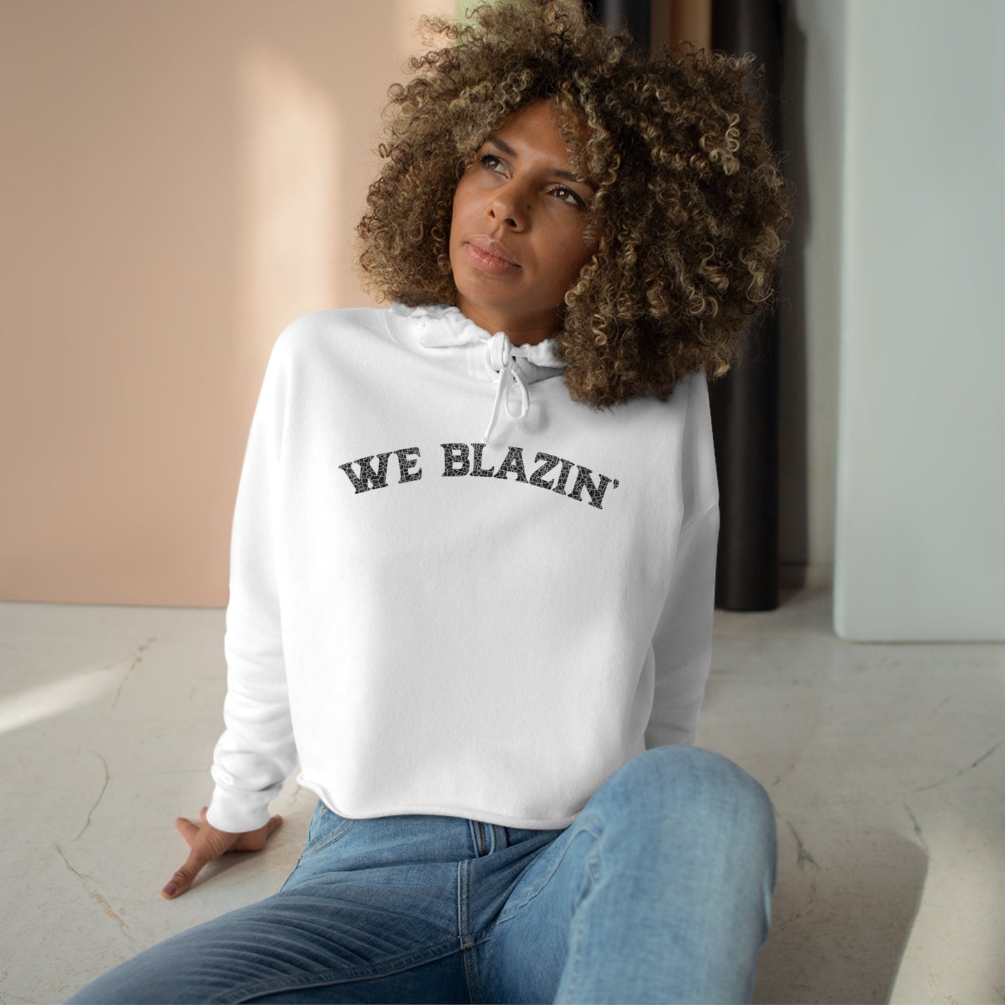 Vintage 'We Blazin' American Slang Graphic Crop Hoodie