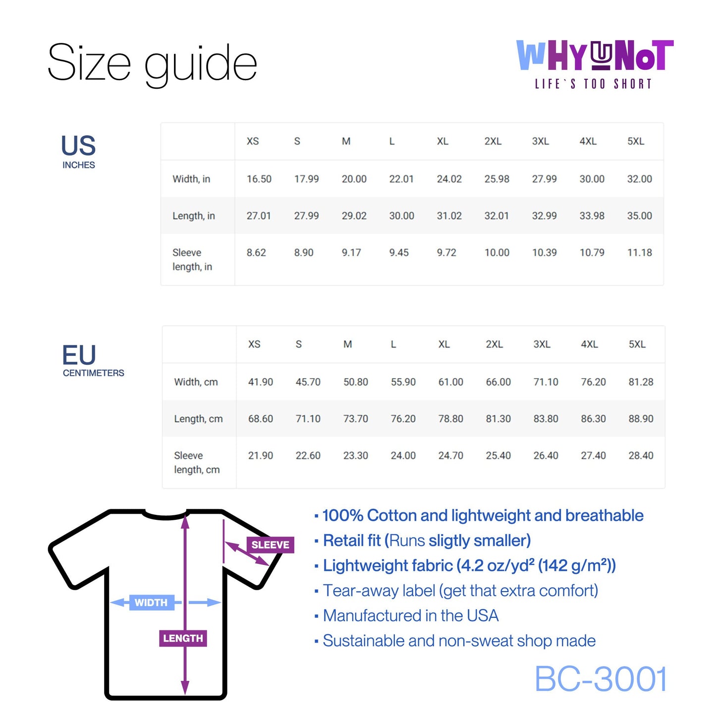 the size guide for a t - shirt