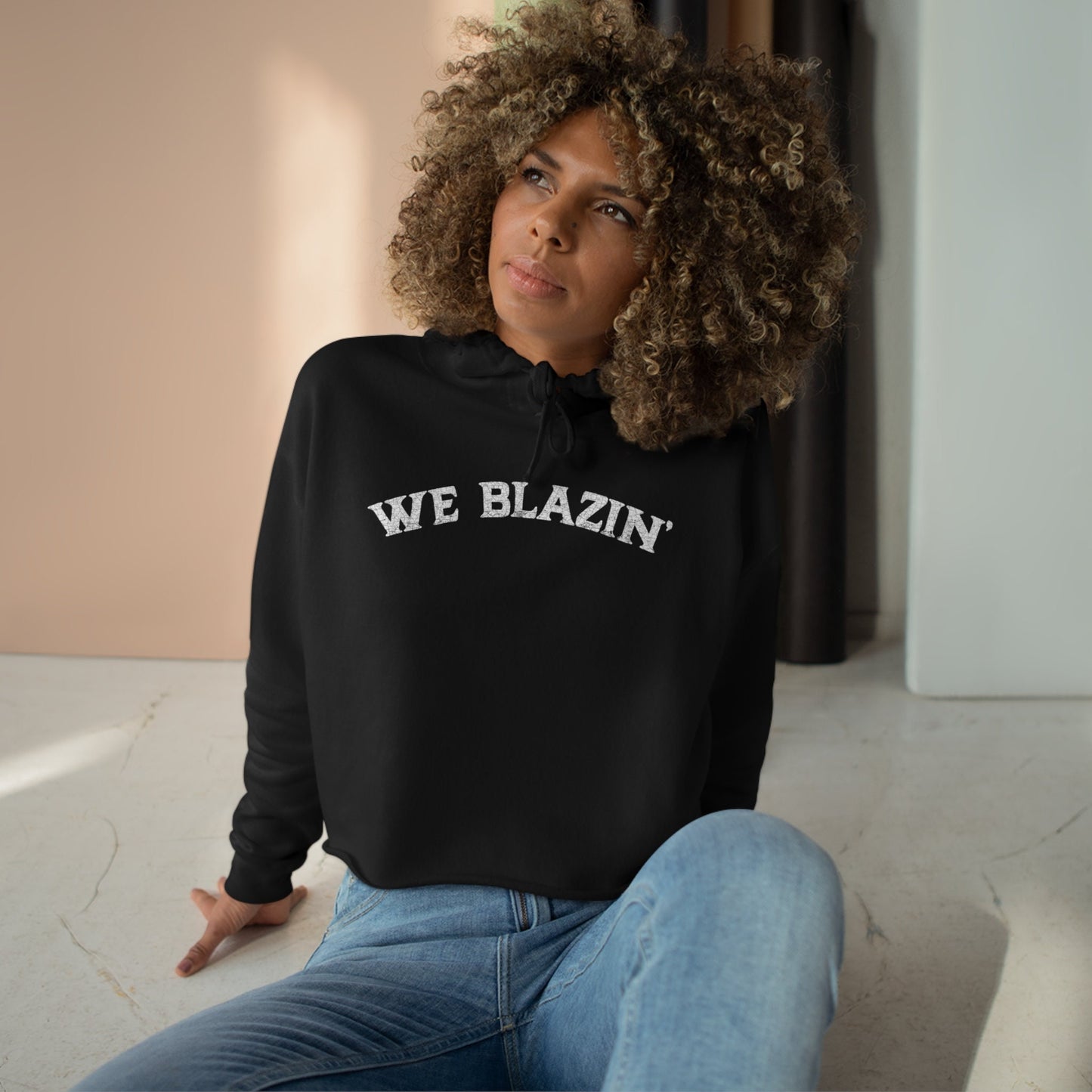 Vintage 'We Blazin' American Slang Graphic Crop Hoodie