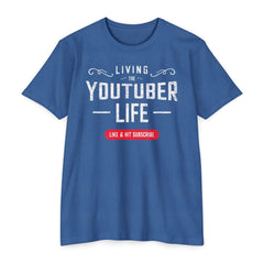 Flat lay thumbnail of Cotton and Polyester T-Shirt in color Heather Cool Blue on a white background