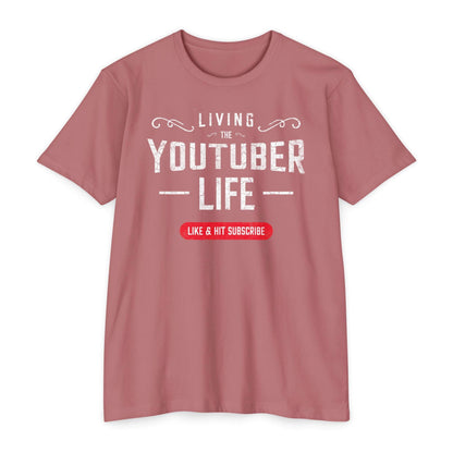Showing a flat lay of the Living the Youtuber Life tee in heather mauve