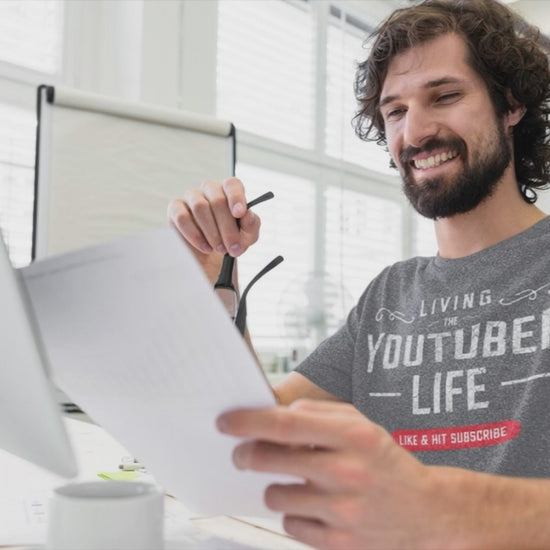 Showing Living the life Youtuber Tee -large graphic blended mens tee lifestyle video male heather gray