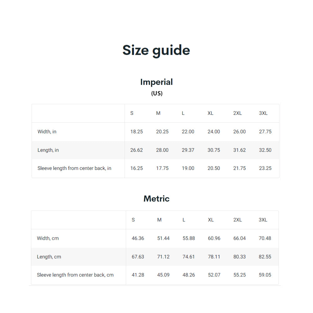 Comfort Colors 1745 Size Guide