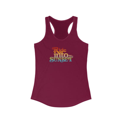 View of the Vintage Ride Into The Sunset Front Flat View Cardinal Red Racerback Tank Top