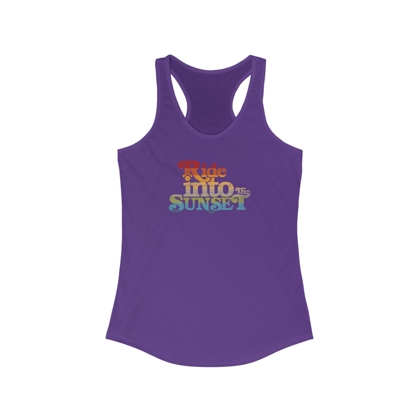 View of the Vintage Ride Into The Sunset Front Flat View Solid Purple Rush Racerback Tank Top